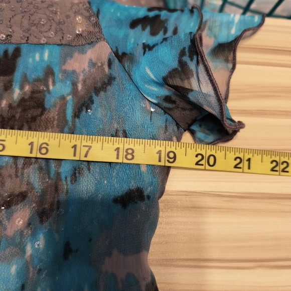 *Original Antthony* Blue Sheer Tunic High low Top Flutter Sleeves 10p - Picture 7 of 9
